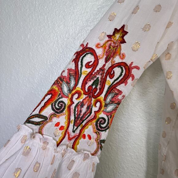 Soft Surroundings Top Womens Medium Embroidered Floral Paisley Boho Metallic Dot - Picture 7 of 11